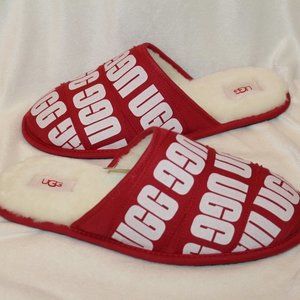 NIB UGG MEN'S SCUFF LOGO RED WHITE SLIPPERS